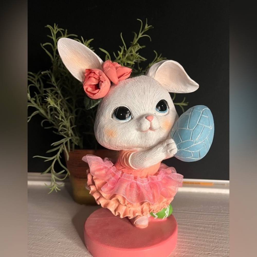Easter Bunny Ballerina Figurine with Blue Egg Pastel Spring Decor NWT
